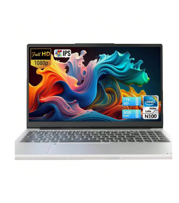 Ordinateur portable léger 15,6 pouces FHD, processeur Intel Quad Core-12th N100 (jusqu'à 3,4 GHz), 16 Go de RAM, 1 To de SSD